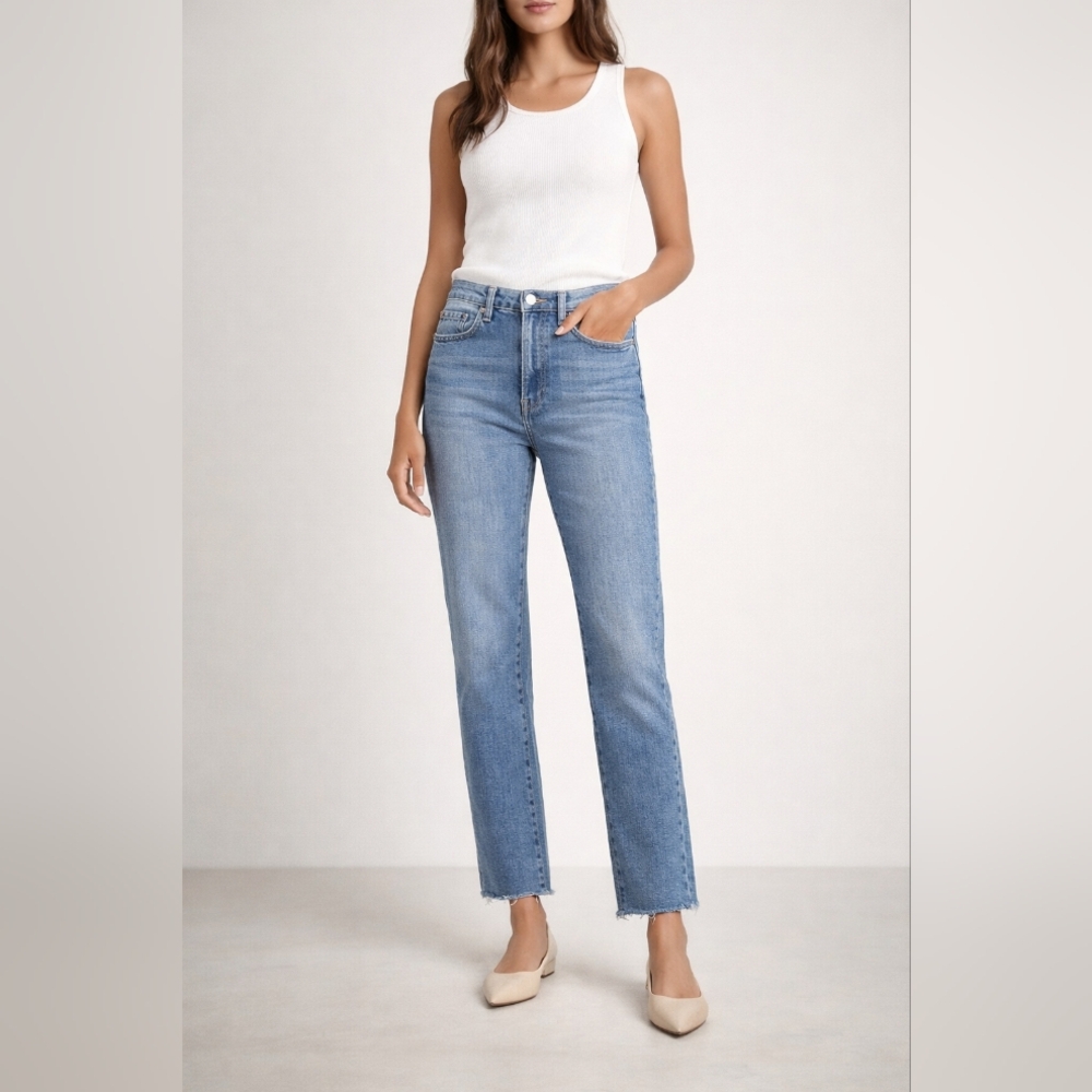 FRAME Le High Straight Jeans Galeston Raw Hem High Rise Size 27